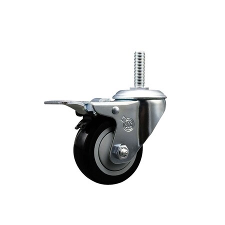Service Caster 3 Inch Black Polyurethane Wheel Swivel 58 Inch Threaded Stem Caster Total Lock Brake SCC SCC-TSTTL20S314-PPUB-BLK-58212